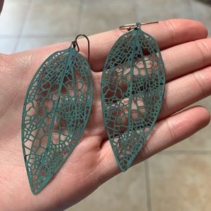 Teal Leaf Earrings